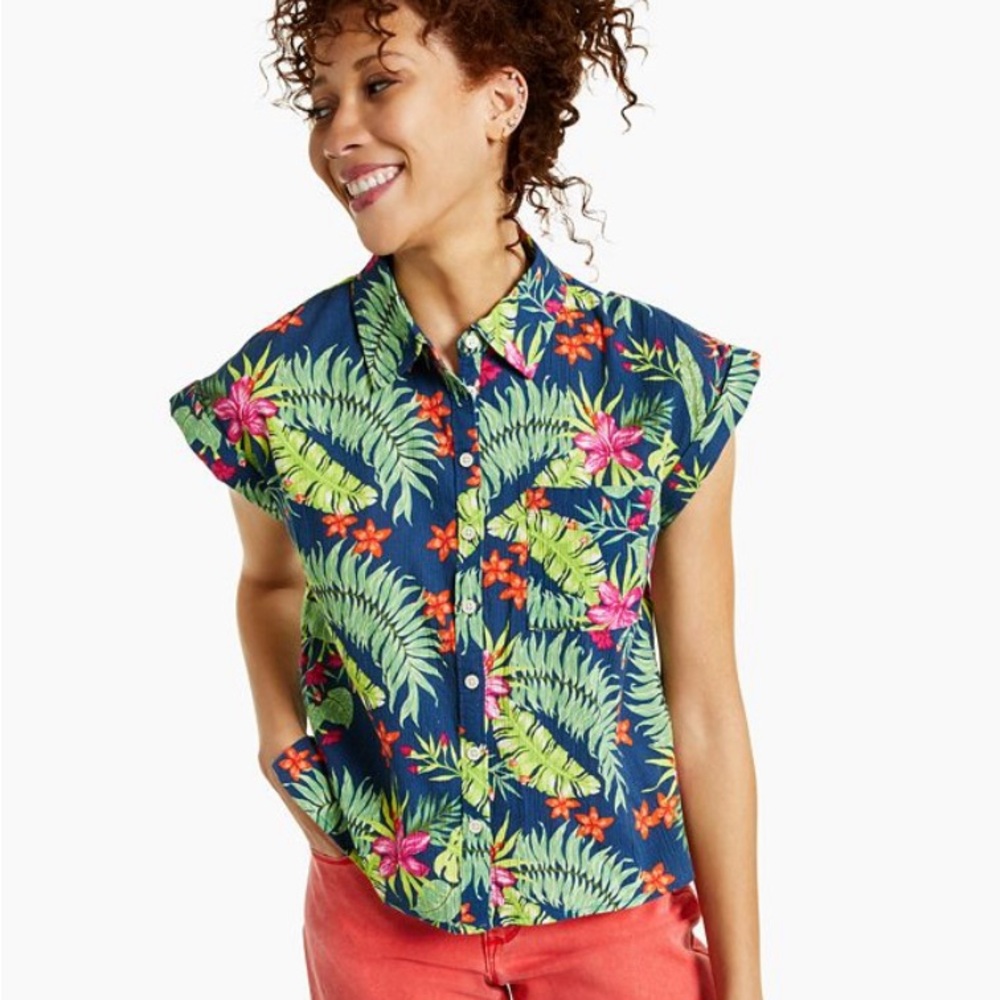 Style & co Hawaiian camp shirt with short sleeves button down Petite XL